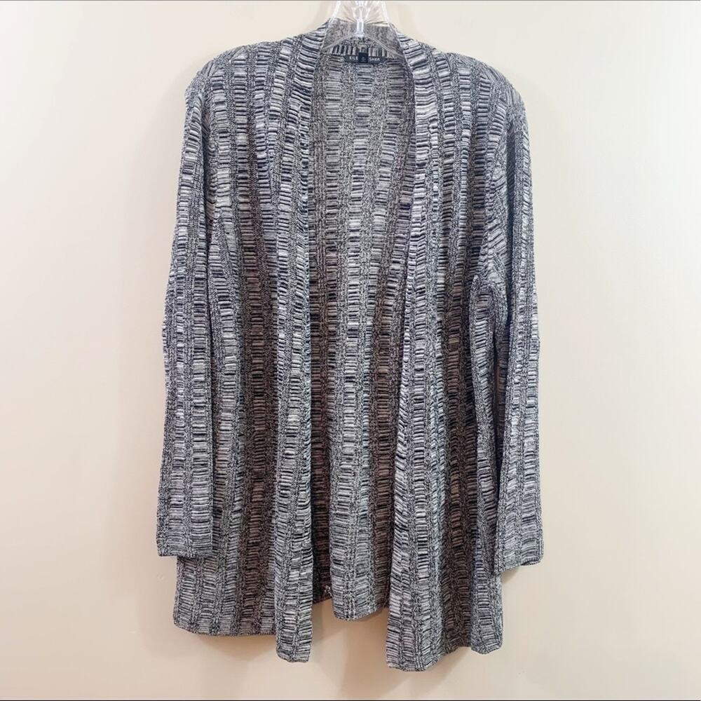 Eileen Fisher Silk/Organic Linen Blend Black/White Knit Open Cardigan